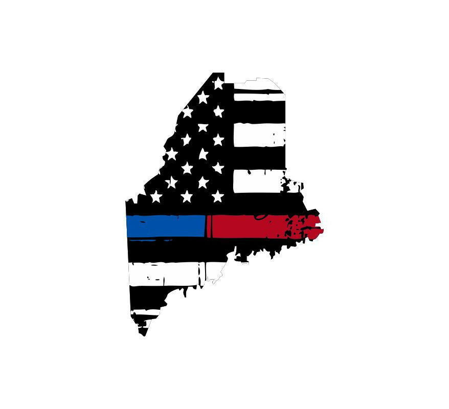 Thin blue red line decal - State of Maine Tattered Flag Decal - Various Sizes - Powercall Sirens LLC