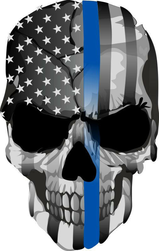 Thin Blue Line decal - Punisher Skull Blue Line USA Version 2 - Various Sizes - Powercall Sirens LLC