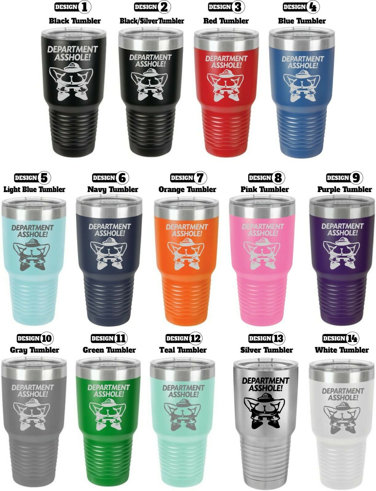 Firefighter Tumbler Engraved DEPARTMENT AS*HOLE Tumbler Choice of Colors - Powercall Sirens LLC