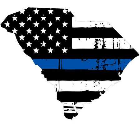 Thin Blue line decal - State of South Carolina Tattered Flag Decal-Various Sizes - Powercall Sirens LLC