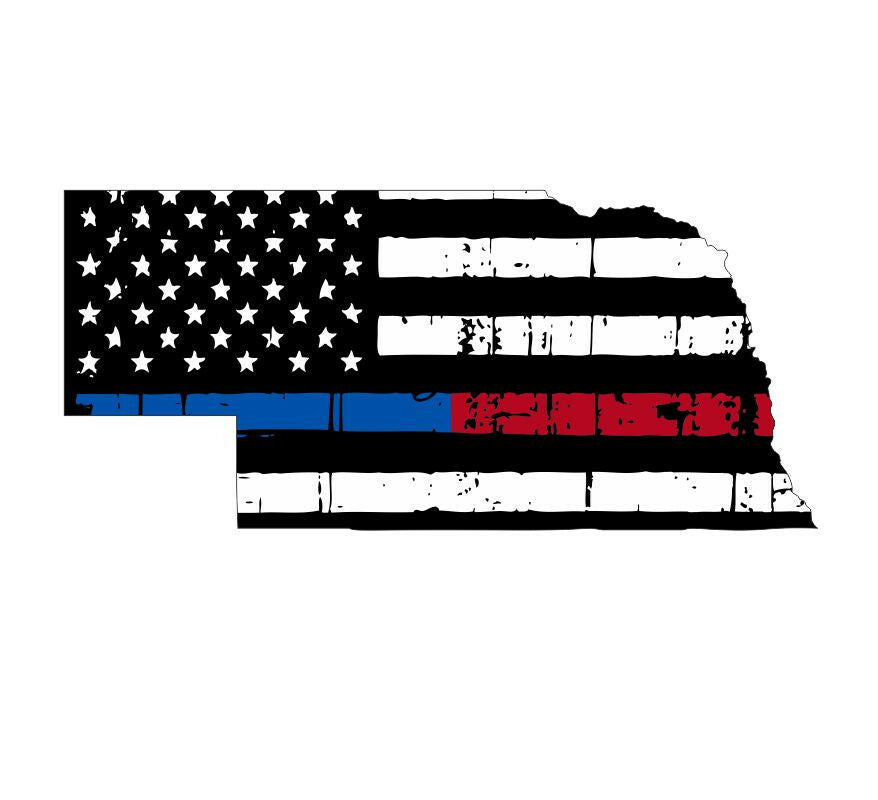 Thin Blue Red line decal - State of Nebraska Tattered Flag Decal - Powercall Sirens LLC