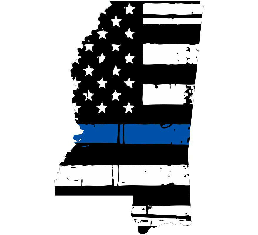 Thin Blue line decal - State of Mississippi Tattered Flag Decal - Various Sizes - Powercall Sirens LLC