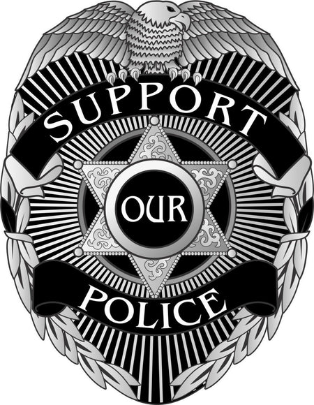 Thin Blue Line Decal - BACK THE BLUE Black White Gray Design - Various Sizes - Powercall Sirens LLC