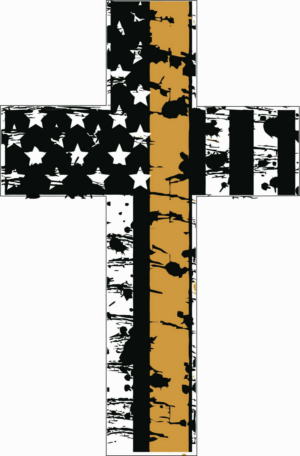 Thin Gold Line Sheriff Distressed Flag Police Cross Exterior Window Decal Police - Powercall Sirens LLC