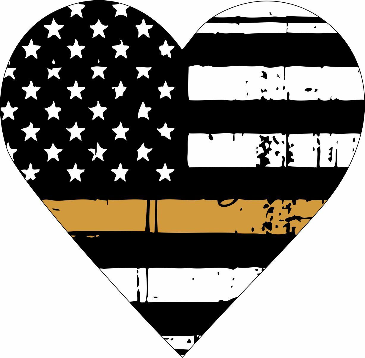 Dispatchers Thin Gold Line Heart Flag Exterior Window Decal - Various sizes - Powercall Sirens LLC