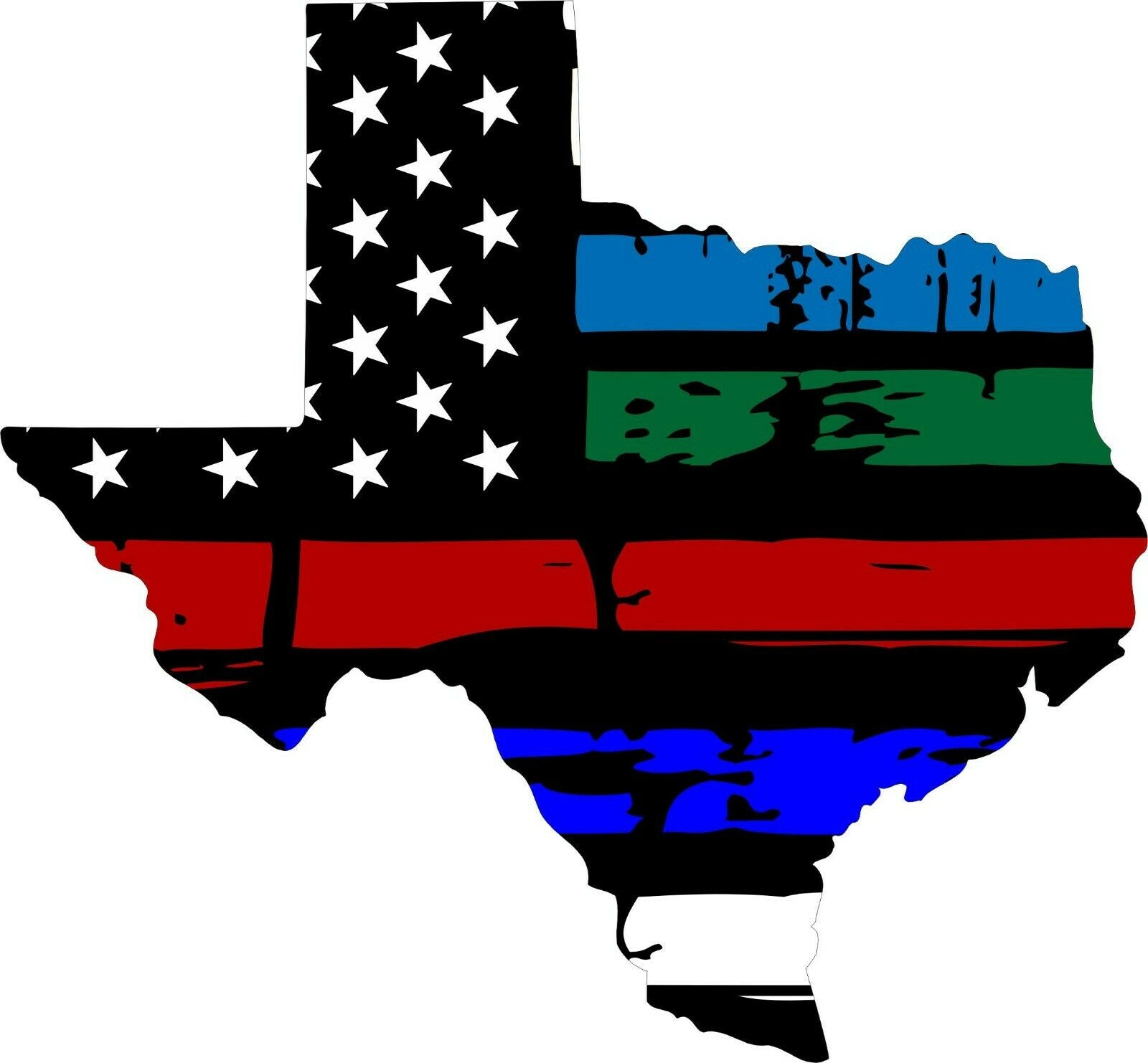 Texas Tattered Flag Green/Blue/Green Decal - Powercall Sirens LLC