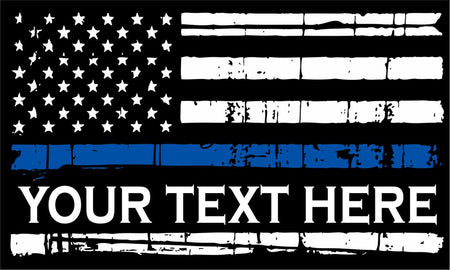 Thin Blue Line Decal - Tattered Flag YOUR CUSTOM TEXT Decal - Various Sizes - Powercall Sirens LLC