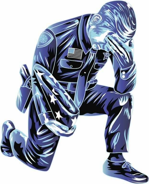Thin Blue line decal - Kneeling Police Officer Decal - Various Sizes - Powercall Sirens LLC