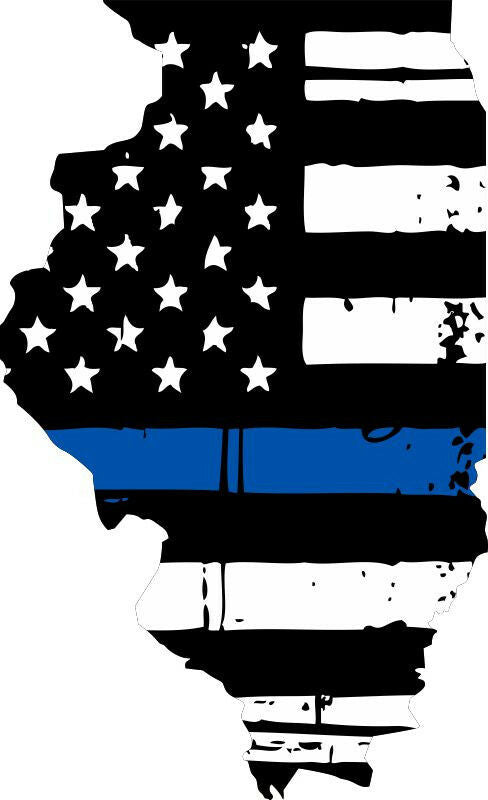 Thin Blue line decal - State of Illinois Tattered Flag Decal - Various Sizes - Powercall Sirens LLC