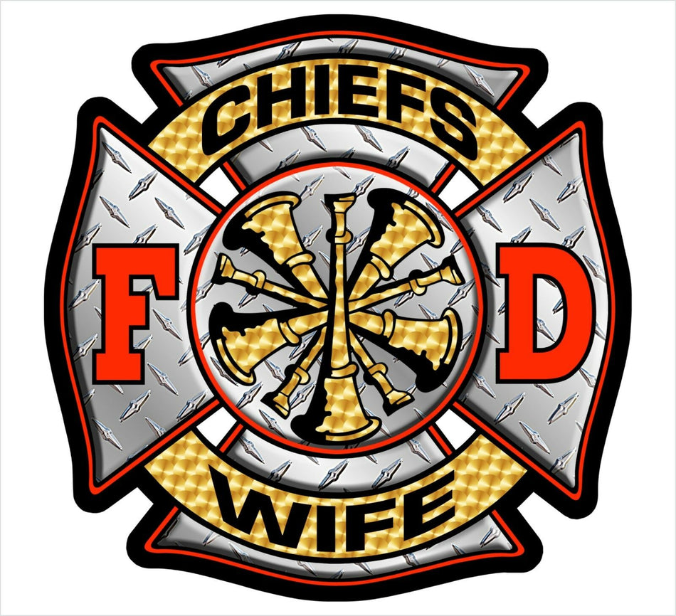 Chief's Wife Diamond Plate Maltese Decal Sticker 3" Non-Reflective - Powercall Sirens LLC