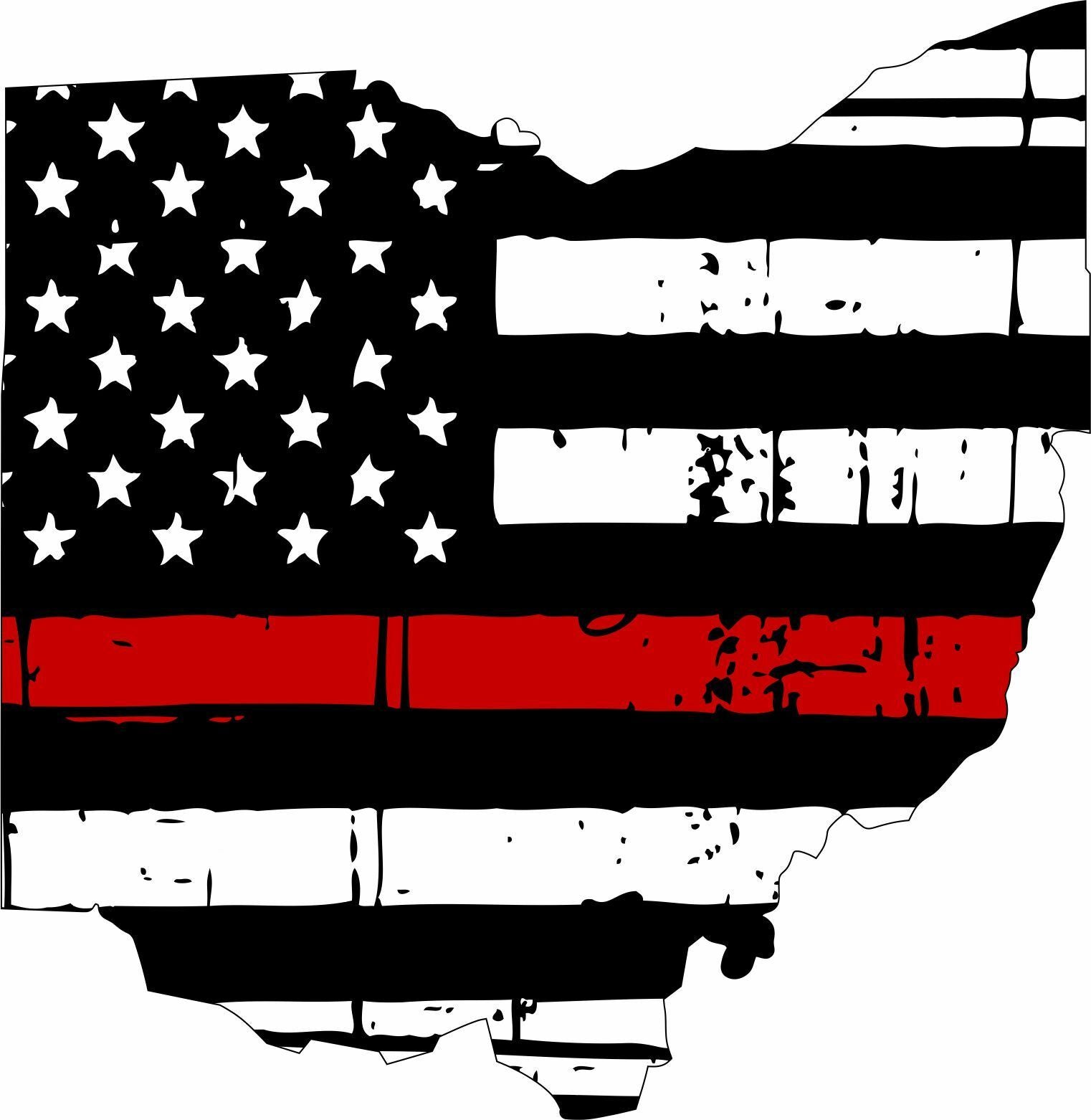 Thin Red line decal - State of Ohio Tattered Flag Decal -Various Sizes - Powercall Sirens LLC