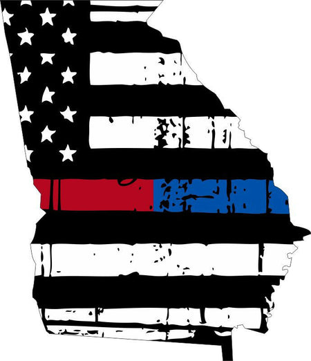 Thin blue line decal - State of Georgia Red Blue Tattered Flag - Various Sizes - Powercall Sirens LLC