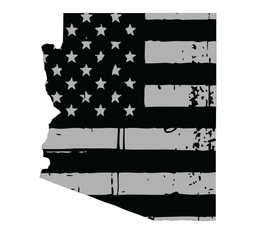 Tattered USA Flag Black/Gray window decal - State of Arizona various sizes - Powercall Sirens LLC