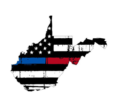 Thin Blue Red line decal - State of West Virginia Tattered Flag Decal - Powercall Sirens LLC