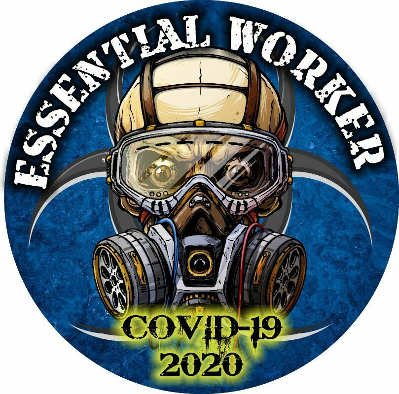 Essential Worker Sticker - Blue Biohazard Version Skull Decal - Various Sizes - Powercall Sirens LLC