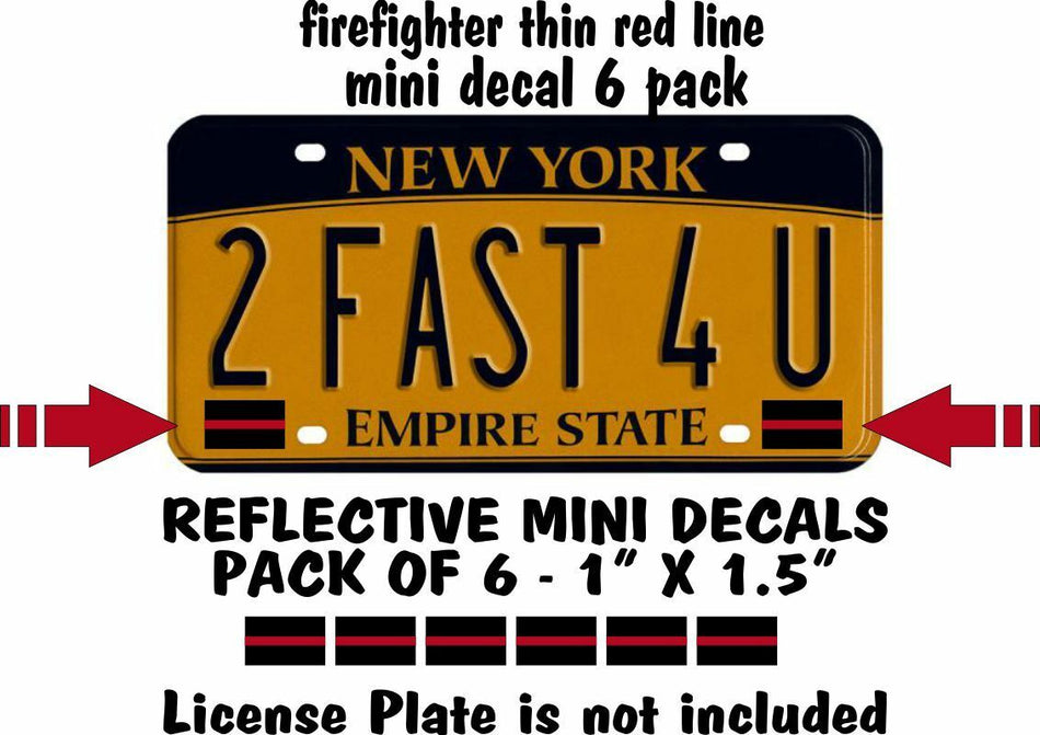 6 PACK THIN RED LINE LICENSE PLATE DECALS STICKERS FIRE DEPT RESCUE CAR TAG RED - Powercall Sirens LLC