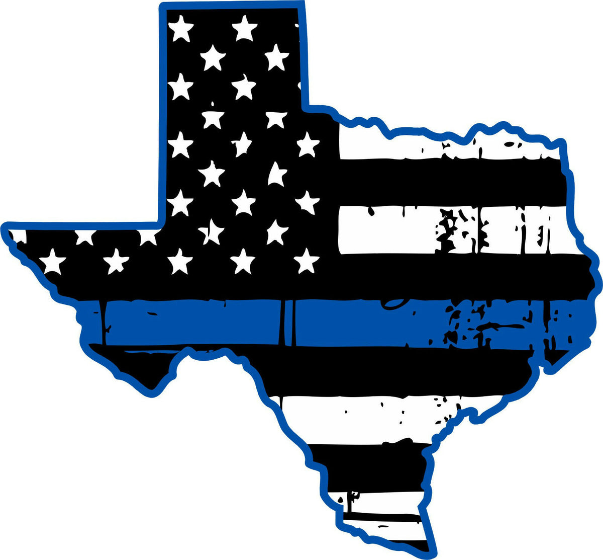 Thin Blue line decal - State of Texas Blue Outline Tattered Flag - Various Sizes - Powercall Sirens LLC