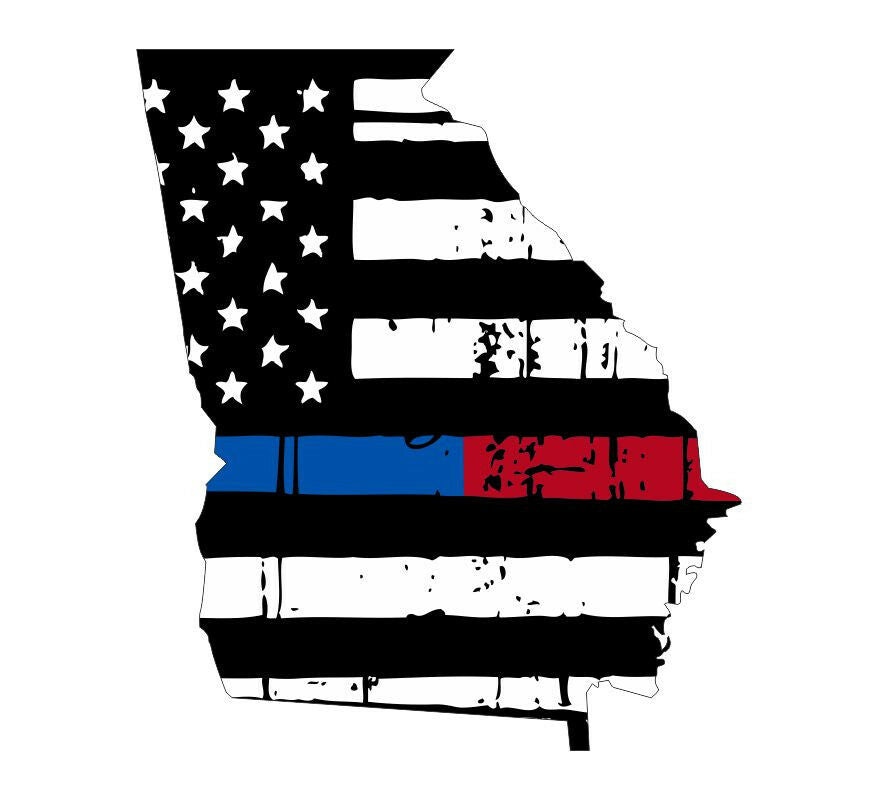 Thin blue red line decal - State of Georgia Tattered Flag Decal - Various Sizes - Powercall Sirens LLC