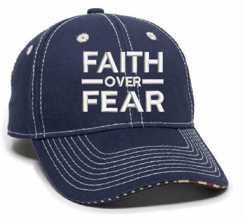Faith Over Fear Embroidered USA-800 Adjustable Hat with Flag rim - Var. Colors - Powercall Sirens LLC