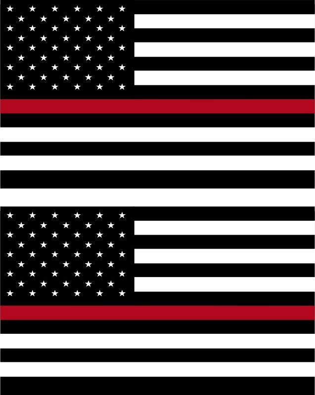 Pair of Firefighter Thin Red Line reflective American Flag Decals 3.75x 2.25 - Powercall Sirens LLC