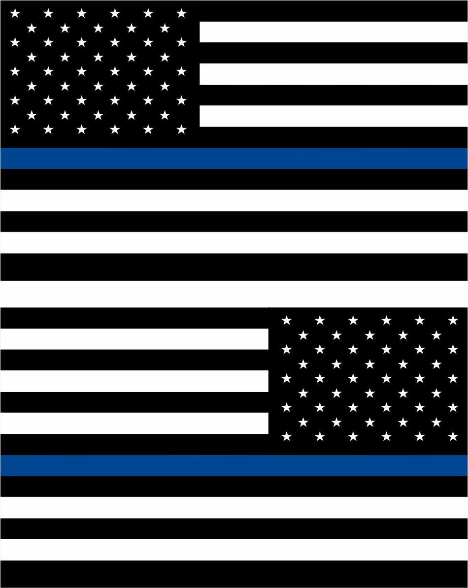 Thin Blue Line Decal USA FLAG PAIR - Various Sizes Available Standard & Reversed - Powercall Sirens LLC