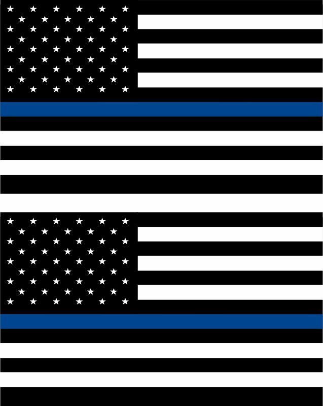 Pair of Police Officer Thin Blue Line reflective American Flag Decals 3.75x 2.25 - Powercall Sirens LLC