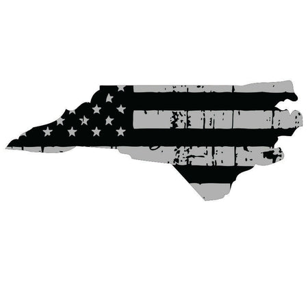 Tattered USA Flag Black/Gray window decal - State of North Carolina various size - Powercall Sirens LLC