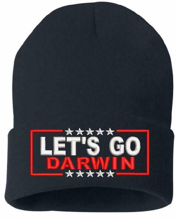 Lets go Darwin Winter Hat - Embroidered Cuff or Beanie Navy Blue or Black Hat - Powercall Sirens LLC