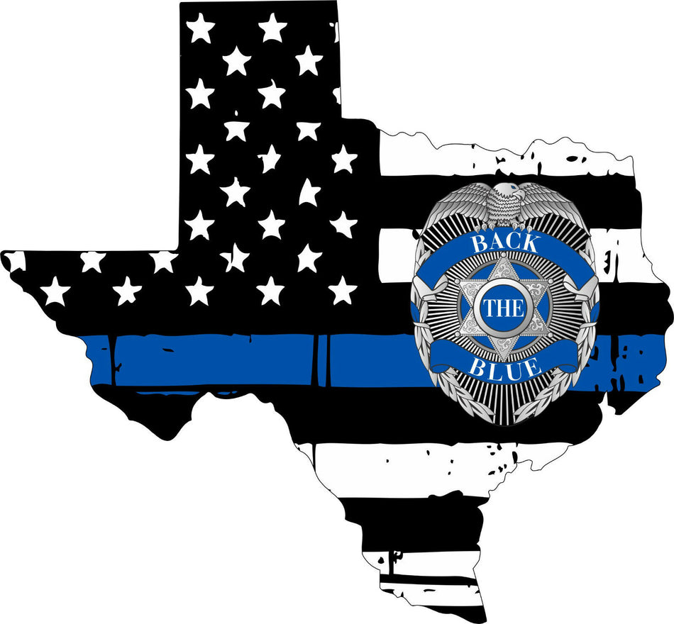 Thin Blue line decal - State of Texas BACK THE BLUE Decal - Various Sizes - Powercall Sirens LLC