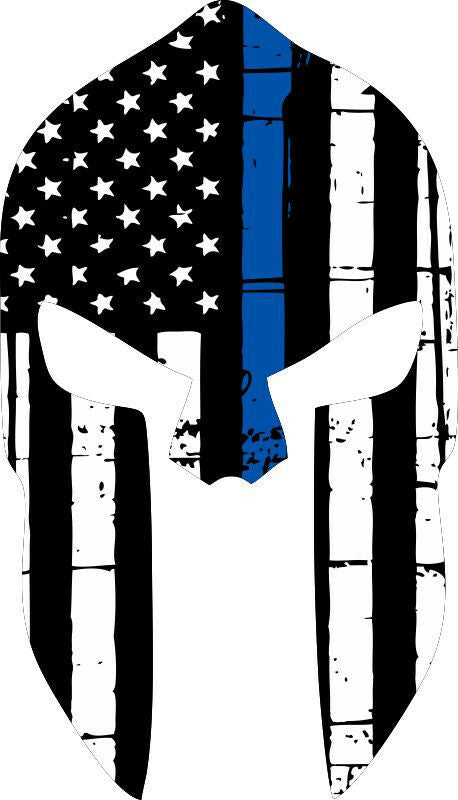 Thin blue line decal - Spartan Head Vertical Tattered Flag Decal - Various Sizes - Powercall Sirens LLC
