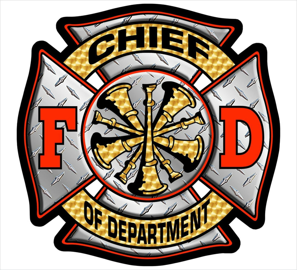 Firefighter Decal - Chief Of Department Diamond Maltese Sticker - Various Sizes - Powercall Sirens LLC