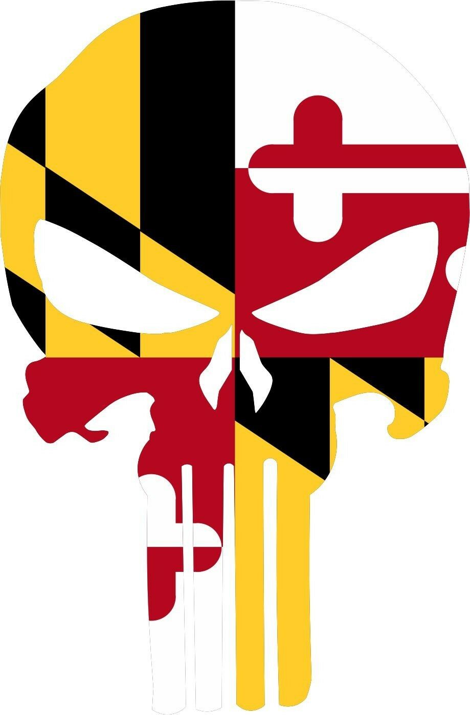 Punisher Skull MARYLAND Flag Style window decal - Numerous sizes free shipping - Powercall Sirens LLC