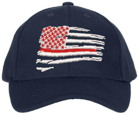 Thin Red Line Firefighter Wavy Flag Adjustable or Flex Fit Ball Cap Hat - Powercall Sirens LLC