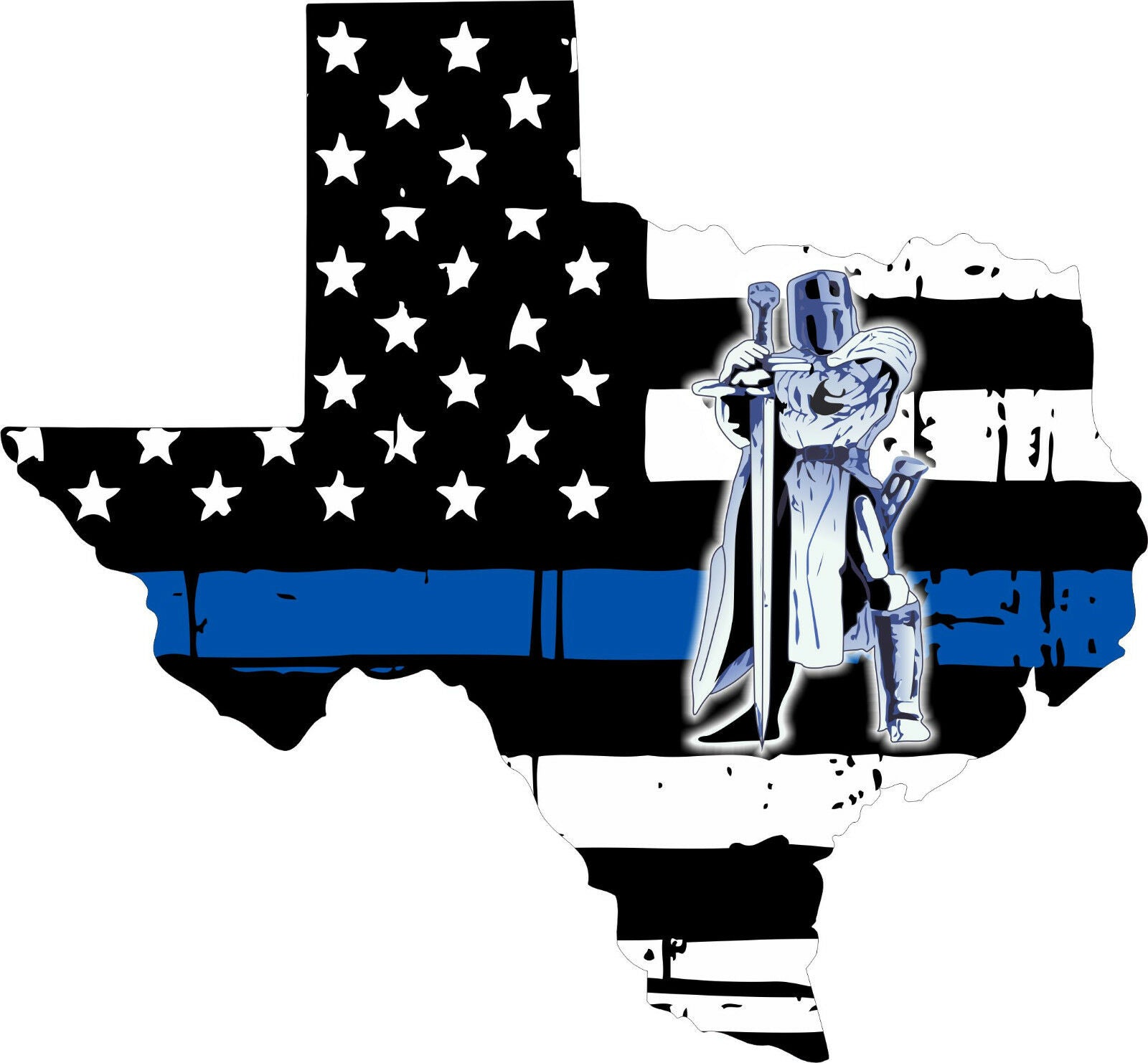 Thin Blue line decal - State of Texas STANDING KNIGHT Decal - Various Sizes - Powercall Sirens LLC