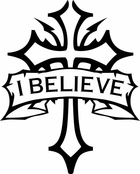 Religious Decal Christian Cross I Believe Exterior Window Various Size and Color - Powercall Sirens LLC