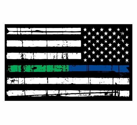 Thin blue line decal flag REVERSED BLUE/GREEN stripe, police decal free shipping - Powercall Sirens LLC