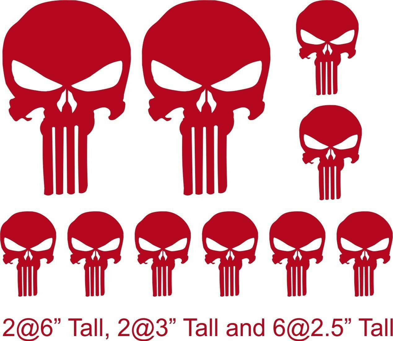 Punisher Skull 10 Pack of Vinyl Decal Window Stickers, Various Colors/Free Ship - Powercall Sirens LLC