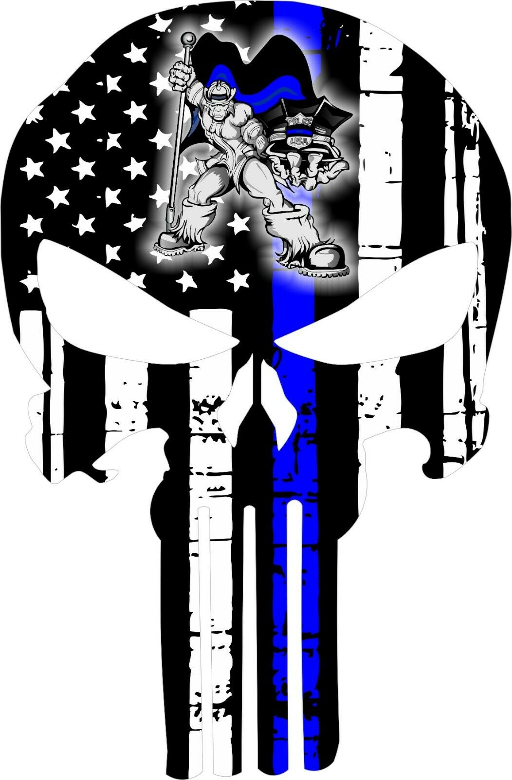 Thin Blue Line Punisher Decal - Super Police Hero Punisher - Various Sizes - Powercall Sirens LLC