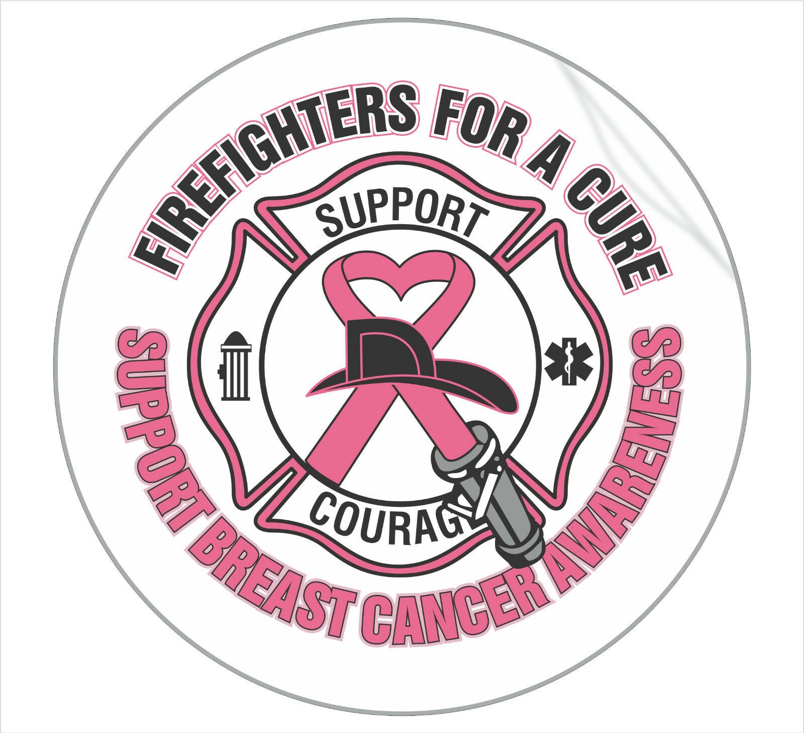 Firefighter Decal 4"x4" Firefighters For A Cure Breast Cancer Awareness Decal - Powercall Sirens LLC