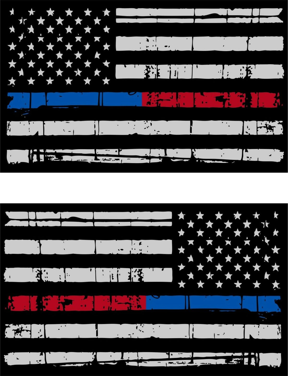 Tattered Police Fire Thin Blue/Red Line reflective American Flag 5"x3" Decal x 2 - Powercall Sirens LLC