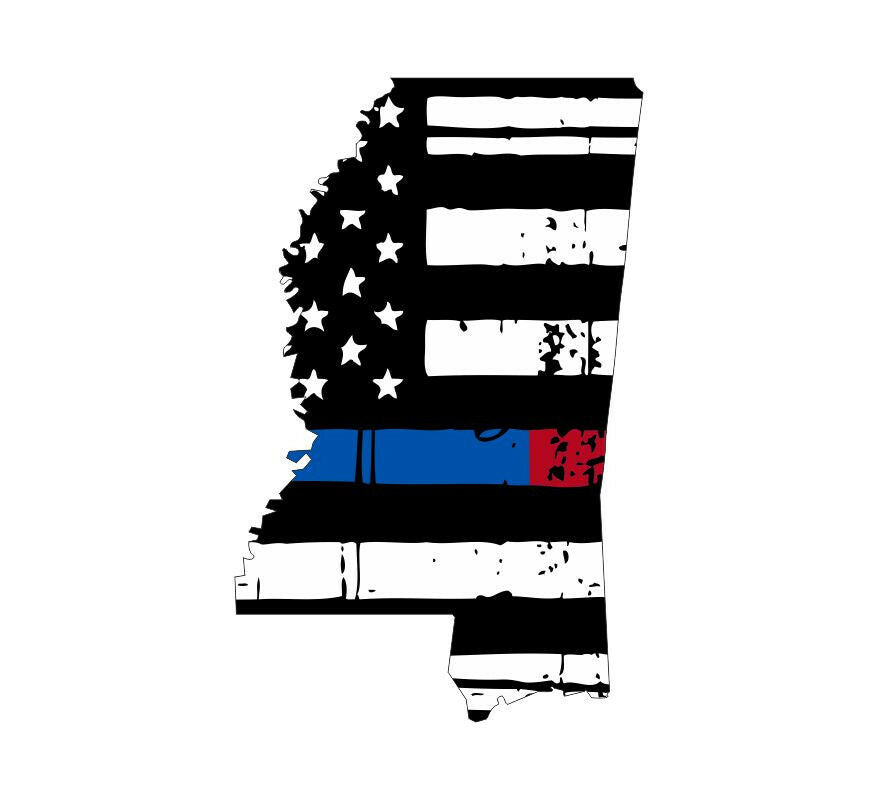 Thin blue red line decal - State of Mississippi Tattered Flag Decal - Powercall Sirens LLC