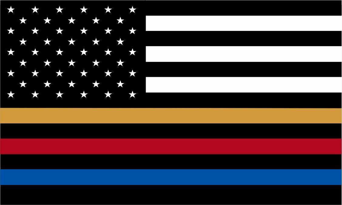 Thin Blue Line Decal - USA Flag with Red, Blue, Gold Police Fire Dispatch Decal - Powercall Sirens LLC