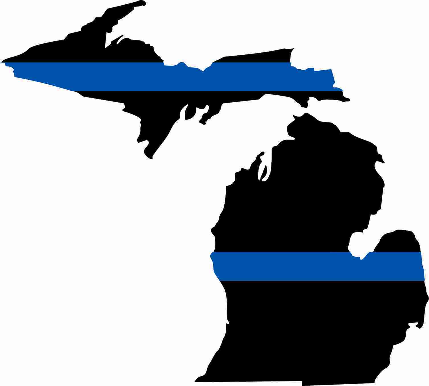 Thin Blue Line State of  Michigan Decal 5"W x 4.5"T Police Exterior Window Decal - Powercall Sirens LLC