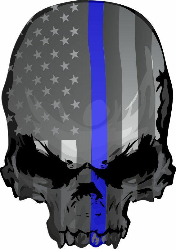 Thin Blue Punisher Decal - USA Flag Style with Blue Line - Various Sizes Avail. - Powercall Sirens LLC