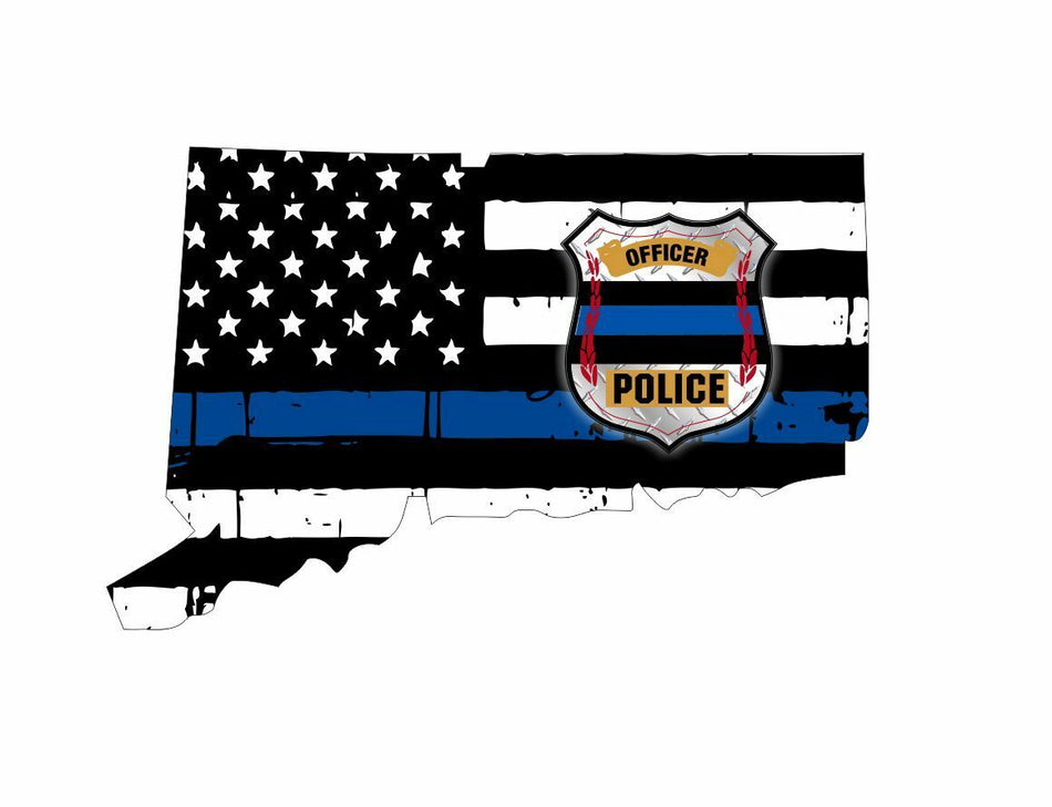 Thin Blue line decal - State of Connecticut Police Badge 2 - Various Sizes - Powercall Sirens LLC