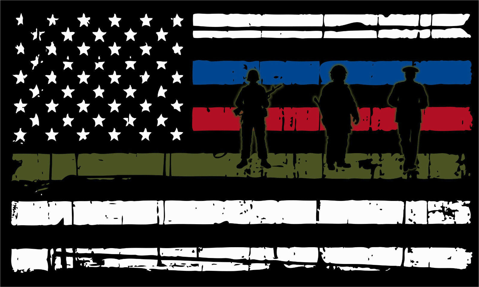 Thin Blue Line Horizontal Flag DISTRESSED Flag Firefighter, Police,Military,FIRE - Powercall Sirens LLC