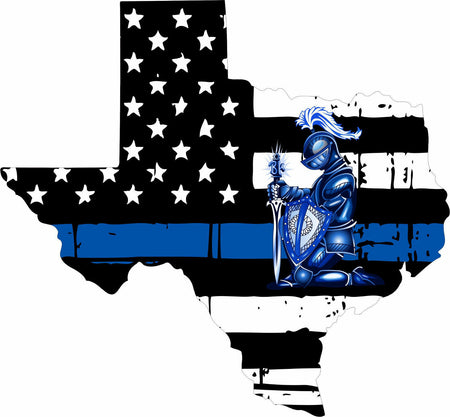 Thin Blue line decal - State of Texas KNEELING KNIGHT Decal - Various Sizes - Powercall Sirens LLC
