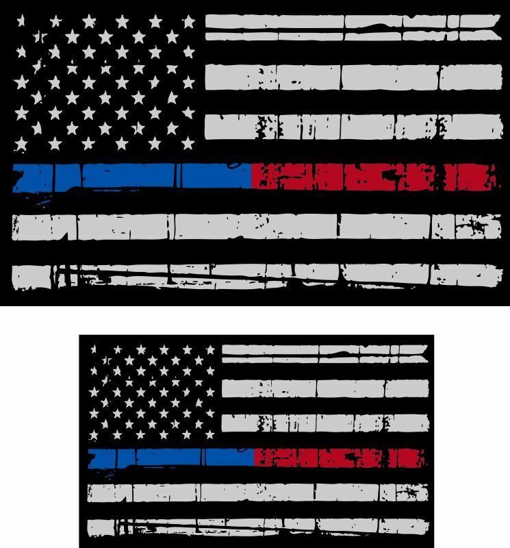 Tattered Police & Fire Thin Blue/Red Line reflective Flag Decal 5"x3" & 3"x1.75" - Powercall Sirens LLC