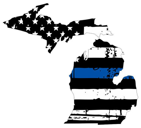 Thin Blue line decal - State of Michigan Tattered Flag Decal - Various Sizes - Powercall Sirens LLC