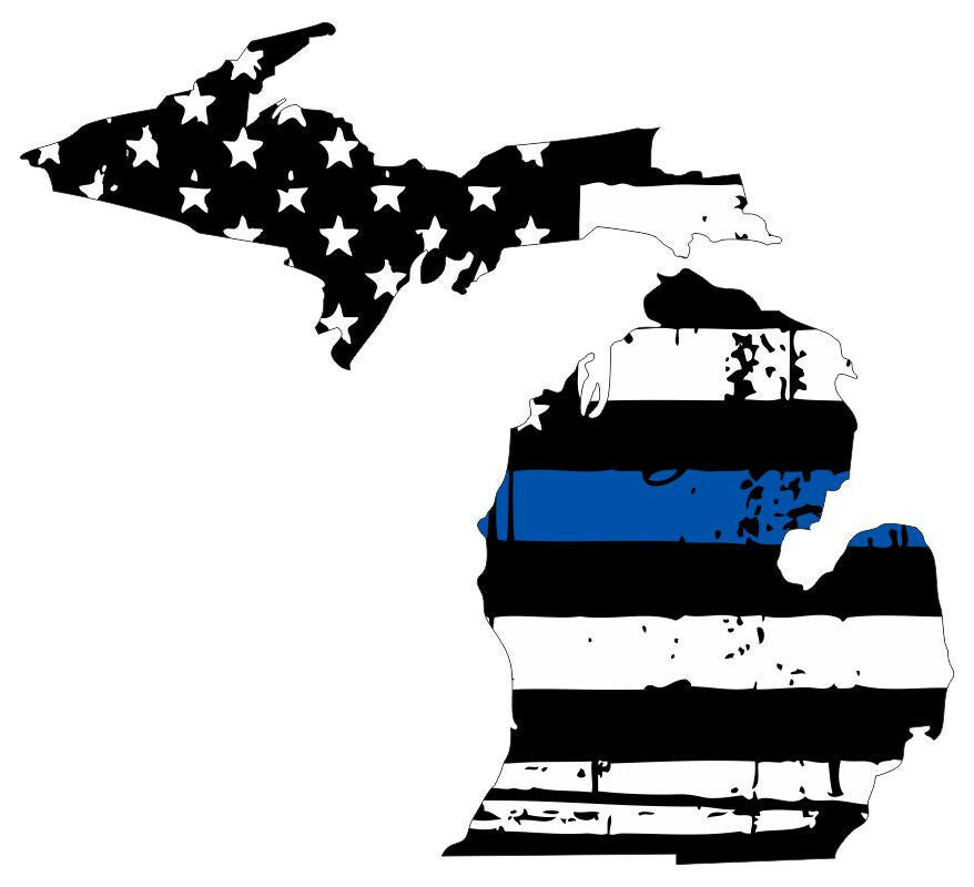 Thin Blue line decal - State of Michigan Tattered Flag Decal - Various Sizes - Powercall Sirens LLC